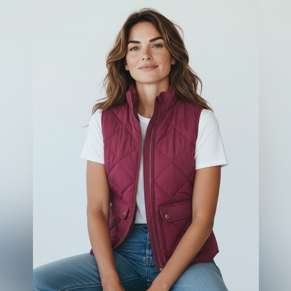 J. Crew Factory Women's Quilted Vest - Burgundy - Picture 2 of 7